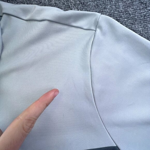 Adidas Climacool Polo Shirt Gray Striped Short Sleeve Polyester Wicking Men Golf - Picture 6 of 9